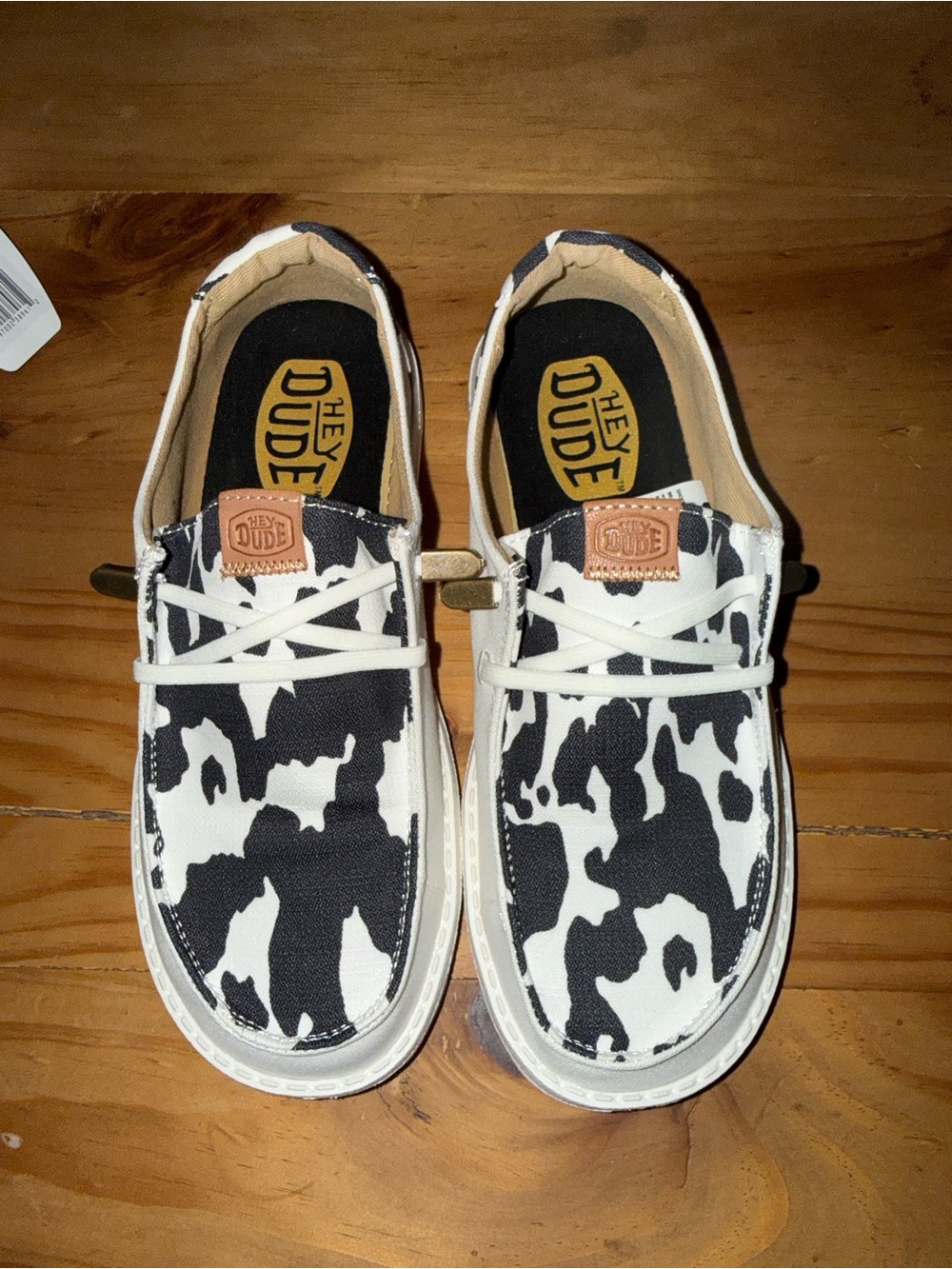 Hey Dude Women's Moccasins in Black & White Cow Print